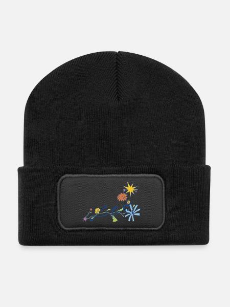 Leo – Kreative Sternzeichen-Illustration - Recycelte Patch Beanie - Schwarz