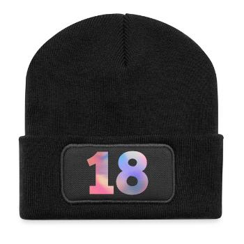 Numéro 18 coloré - Beanie recyclé à patch - noir - Devant