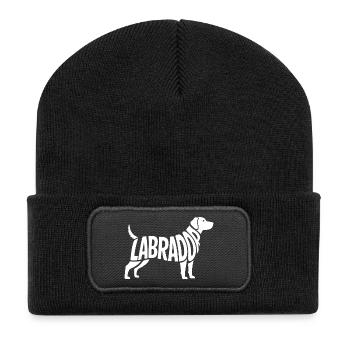 Labrador - süßer Hund Kaligraphie Aufkleber - Recycelte Patch Beanie - Schwarz - Vorne