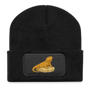 Yellow gecko on rocks - Recycled Patch Beanie - black - Front
