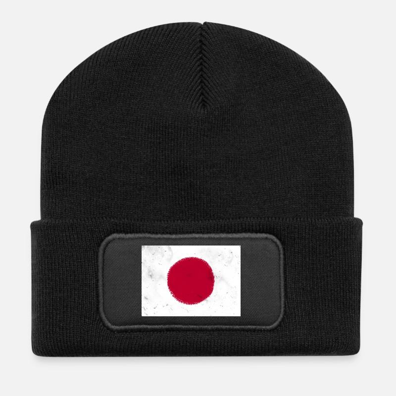 Flag of Japan - Recycled Patch Beanie - black