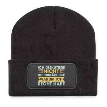 Humoristischer Spruch für Diskussionen - Recycelte Patch Beanie - Dunkelgrau - Vorne
