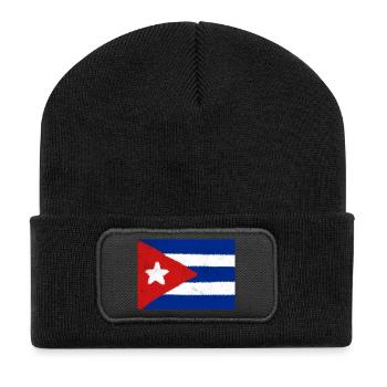 Flagge von Kuba - Recycelte Patch Beanie - Schwarz - Vorne