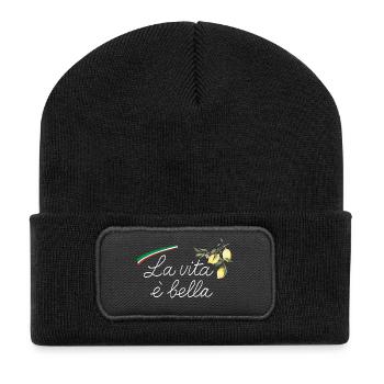 La vita e bella - Recycelte Patch Beanie - Schwarz - Vorne