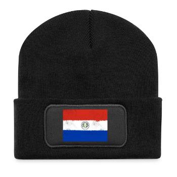 Flagge von Paraguay - Recycelte Patch Beanie - Schwarz - Vorne
