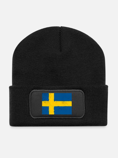 Flag of Sweden - Recycled Patch Beanie - black