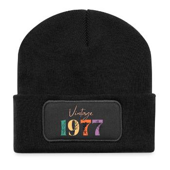 Vintage 1977 florale - Beanie recyclé à patch - noir - Devant