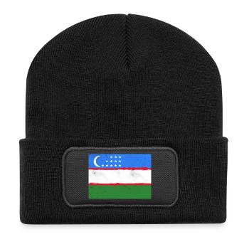 Flagge von Usbekistan - Recycelte Patch Beanie - Schwarz - Vorne
