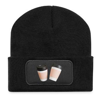 Kaffee - Recycelte Patch Beanie - Schwarz - Vorne