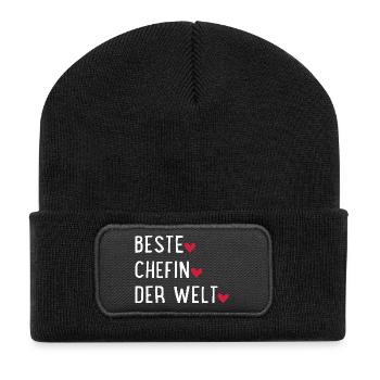Beste Chefin der Welt - Recycelte Patch Beanie - Schwarz - Vorne