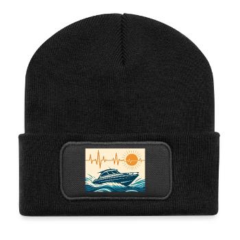 Coucher de soleil maritime en bateau à moteur - Beanie recyclé à patch - noir - Devant