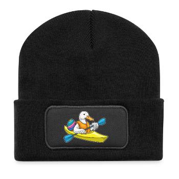 Ente Ostern kleines Boot - Recycelte Patch Beanie - Schwarz - Vorne