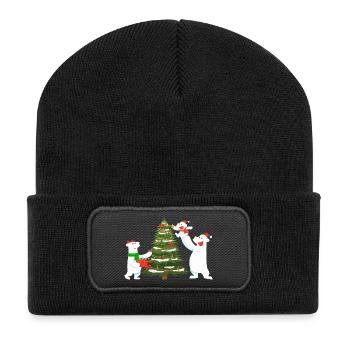 Festive Polar Bears with Christmas Tree - Recycled Patch Beanie - black - Front