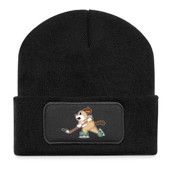 Dog Hockey Hockey Stick - Recycled Patch Beanie - black - Front