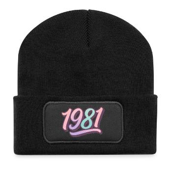 1981 – Retro-Pastell-Edition - Recycelte Patch Beanie - Schwarz - Vorne