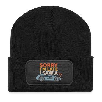 Sorry, i´m late – Auto Sprüche Design - Recycelte Patch Beanie - Schwarz - Vorne