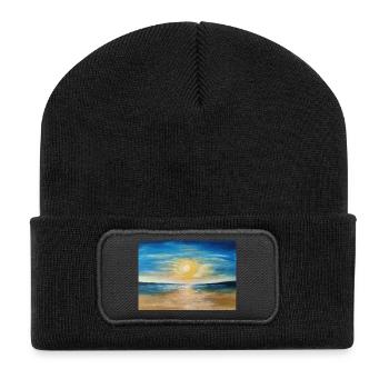 Reflexion bei Sonnenuntergang über ruhigen Gewässern - Recycelte Patch Beanie - Schwarz - Vorne