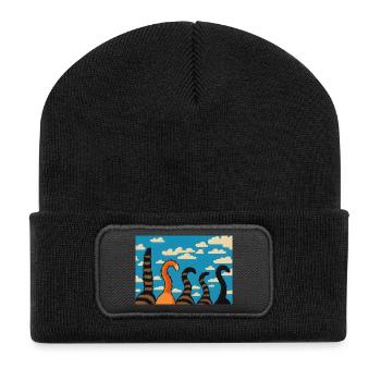 Cute Cat Tails Against Cloudy Sky - Recycled Patch Beanie - black - Front