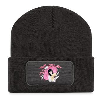 Design pour femmes japonaises avec parapluie - Beanie recyclé à patch - charbon - Devant