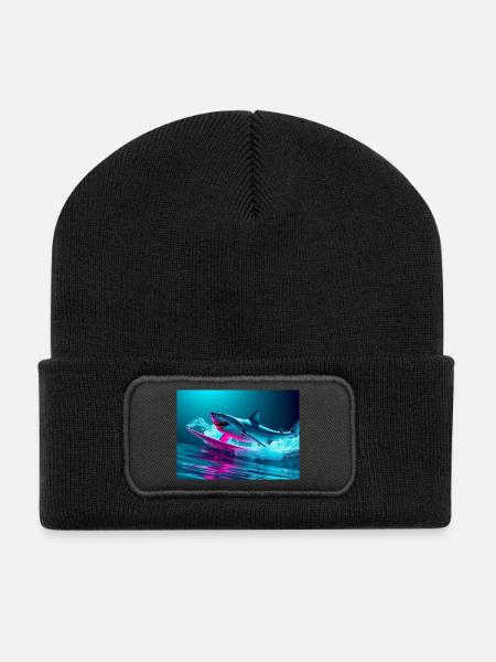 Neon Shark Sprinter Design - Recycled Patch Beanie - black