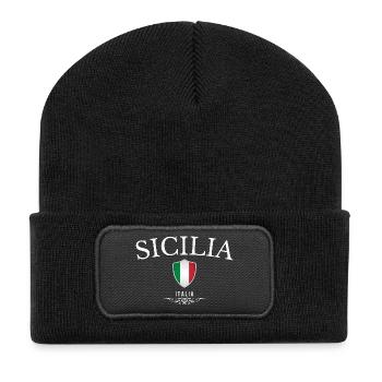 Sicily Italy, minimalist elegant design - Recycled Patch Beanie - black - Front