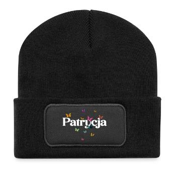 Beautiful girl name with butterflies PATRYCJA - Recycled Patch Beanie - black - Front