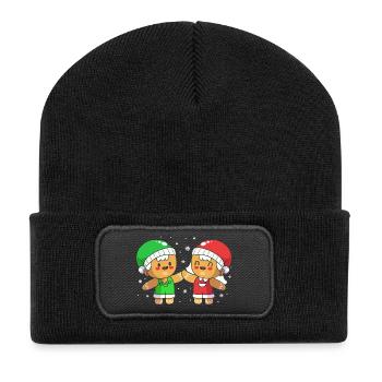 Weihnachten Lebkuchen Lebkuchenmann Gingerbread - Recycelte Patch Beanie - Schwarz - Vorne