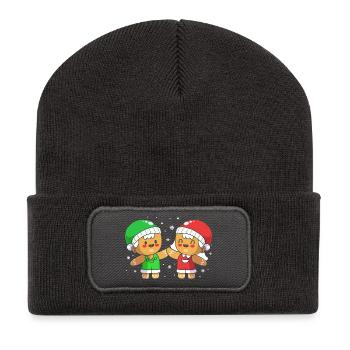 Weihnachten Lebkuchen Lebkuchenmann Gingerbread - Recycelte Patch Beanie - Dunkelgrau - Vorne