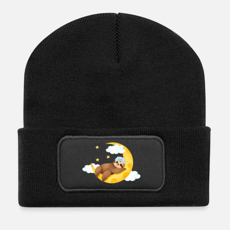 Faultier auf dem Mond - Recycelte Patch Beanie - Schwarz