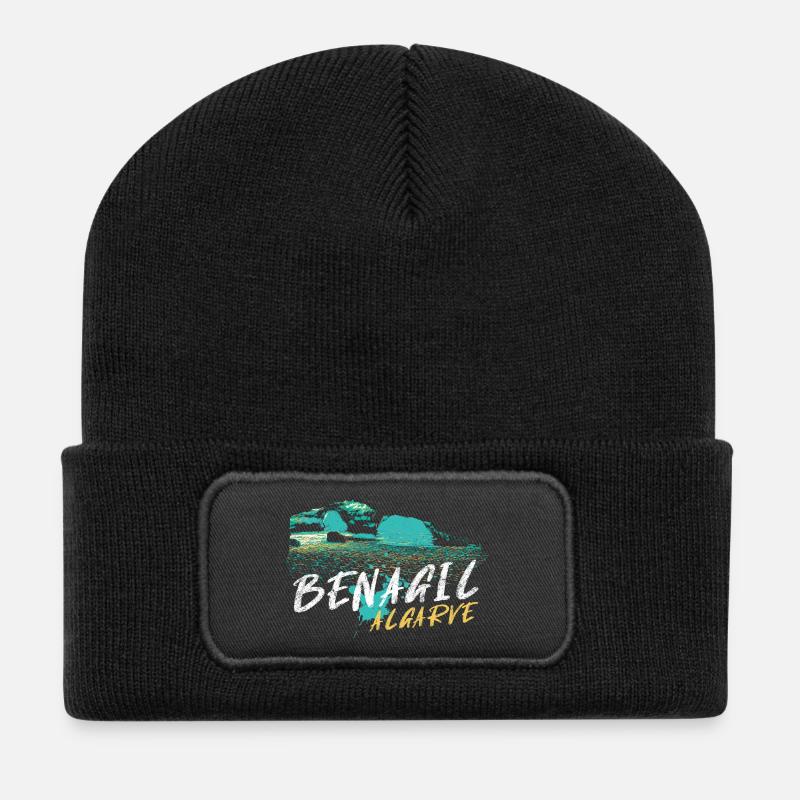 Benagil-Höhle an der Algarve, Portugal - Recycelte Patch Beanie - Schwarz