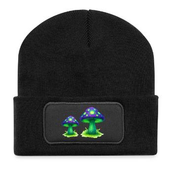 NeonForest Mushrooms Color Art - Recycled Patch Beanie - black - Front