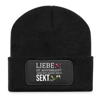 Liebe ist ausverkauft wir hätten noch Sekt da - Recycled Patch Beanie - black - Front