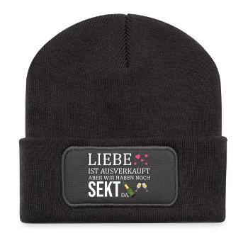 Liebe ist ausverkauft wir hätten noch Sekt da - Beanie recyclé à patch - charbon - Devant