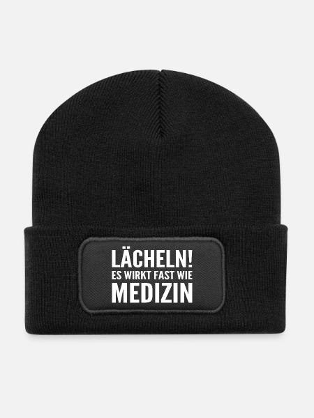 Lächeln! Es wirkt fast wie Medizin - Recycelte Patch Beanie - Schwarz