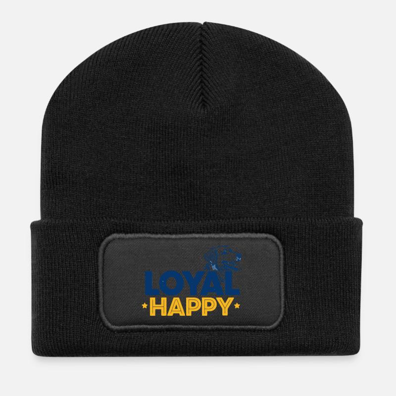 Happy Loyal Dog Animal Typography - Recycled Patch Beanie - black