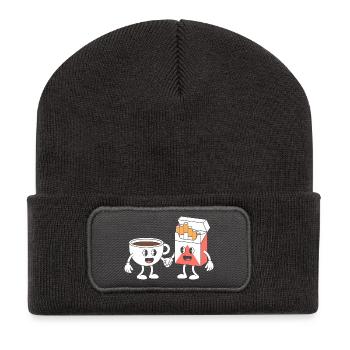 Kaffee und Zigaretten - Lustiges T-Shirt - Recycelte Patch Beanie - Dunkelgrau - Vorne
