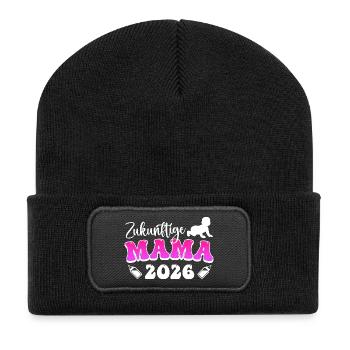 ZUKÜNFTIGE MAMA 2026 Bald Mama Lustig - Recycelte Patch Beanie - Schwarz - Vorne