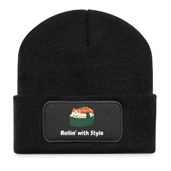 Sushi Cat Roll Style - Beanie recyclé à patch - noir - Devant