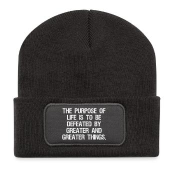 the purpose of life is to be defeated by greater - Recycled Patch Beanie - dark grey - Front