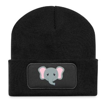 Elefant Cartoon - Recycelte Patch Beanie - Schwarz - Vorne