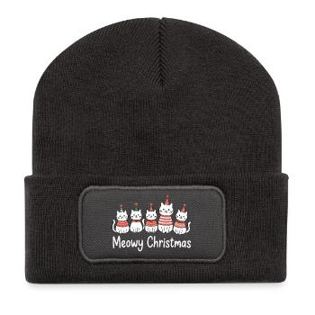 Meowy Christmas Katzen Fest - Recycelte Patch Beanie - Dunkelgrau - Vorne