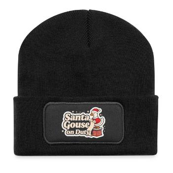 Weihnachtsmann-Gans im Dienst Weihnachtsfamilie - Recycelte Patch Beanie - Schwarz - Vorne