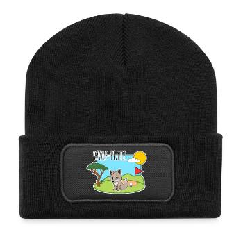 Wolf-Platz - Ein Wolf auf dem Golfplatz - Recycelte Patch Beanie - Schwarz - Vorne