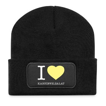 I love Kartoffelsalat - Recycelte Patch Beanie - Schwarz - Vorne