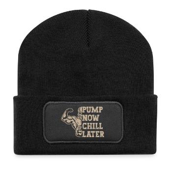 Powerlifting Bodybuilder Pump Now Chill Later Gym - Recycelte Patch Beanie - Schwarz - Vorne