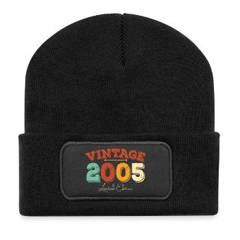 2005 Birthday Vintage Retro Born In 2005 Gift - Recycled Patch Beanie - black - Front