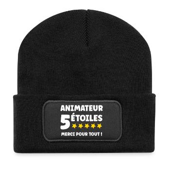 5-Sterne-Gastgeber Vielen Dank für alles - Recycelte Patch Beanie - Schwarz - Vorne