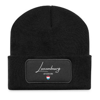 Fabriqué au Luxembourg, fierté luxembourgeoise - Beanie recyclé à patch - noir - Devant