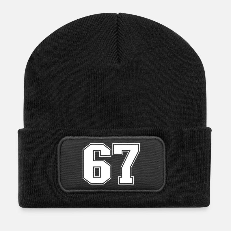 Fun 67 Zahl 6-7 6 7 Sechs Sieben - Recycelte Patch Beanie - Schwarz