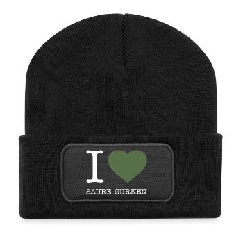 I love Saure Gurken - Recycelte Patch Beanie - Schwarz - Vorne